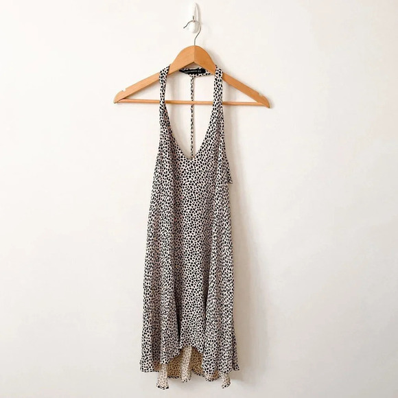 Zara Heart Print Halter Dress Beige Black Size Small - Picture 5 of 8